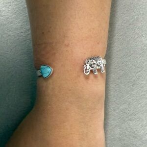 Silver Elephant Bracelet with Turquoise Accent